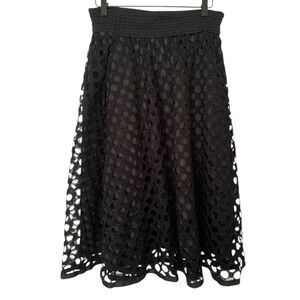 Magic Black Laser Cut Large Circle Lace Lined Elastic Waist Medium Mid Skirt NWT